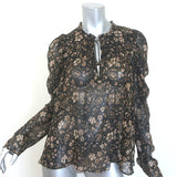 Ulla Johnson Renly Puff Sleeve Blouse Black Floral Paisley Print Silk Size 10