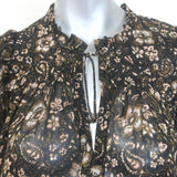 Ulla Johnson Renly Puff Sleeve Blouse Black Floral Paisley Print Silk Size 10
