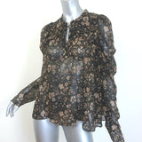 Ulla Johnson Renly Puff Sleeve Blouse Black Floral Paisley Print Silk Size 10