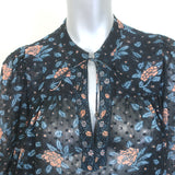Ulla Johnson Constance Blouse Navy Floral Print Chiffon Size 8 Long Sleeve Top