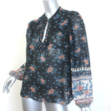Ulla Johnson Constance Blouse Navy Floral Print Chiffon Size 8 Long Sleeve Top