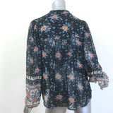 Ulla Johnson Constance Blouse Navy Floral Print Chiffon Size 8 Long Sleeve Top
