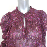 Ulla Johnson Renly Puff Sleeve Blouse Burgundy Paisley Print Silk Size 8