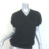 Prada Short Sleeve V-Neck Sweater Black Fine Knit Size 42