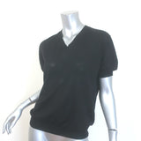 Prada Short Sleeve V-Neck Sweater Black Fine Knit Size 42