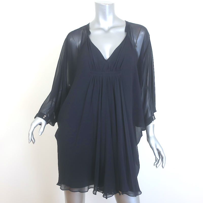 Diane von Furstenberg Fleurette Dolman Sleeve Mini Dress Black Chiffon Size 6