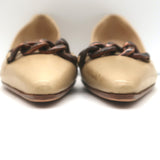 Manolo Blahnik Chain Link-Embellished Kitten Heel Pumps Beige Leather Size 38.5