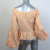 Caroline Constas Onira Twist-Front Off the Shoulder Top Orange Stripe Size Small