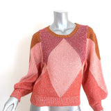 Vanessa Bruno Balloon Sleeve Argyle Sweater Pink Cotton-Blend Size Small