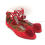 Aquazzura Sunshine Pom Pom Lace-Up Flats Red Suede Size 39.5 NEW