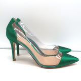 Gianvito Rossi Plexi Pumps Green Satin & Clear PVC Size 37.5 Pointed Toe Heels