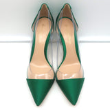 Gianvito Rossi Plexi Pumps Green Satin & Clear PVC Size 37.5 Pointed Toe Heels