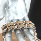 Chanel 2010 VIP Large Chain Strap Quilted Shoulder Bag Beige & Black Leather