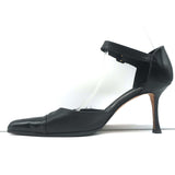 Manolo Blahnik d'Orsay Cap Toe Mary Jane Pumps Black Patent & Leather Size 39