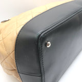 Chanel 2010 VIP Large Chain Strap Quilted Shoulder Bag Beige & Black Leather