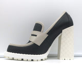 Bottega Veneta Platform Penny Loafer Pumps Black & Gray Leather Size 38