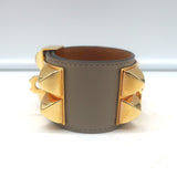 Hermes Collier de Chien PM Cuff Bracelet Taupe Leather Rose Gold Hardware