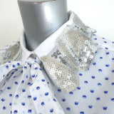 Marc Jacobs Sequined Collar Shirt White Polka Dot Size 6 Long Sleeve Top