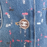 Chanel 23A Sequined Denim Jacket Blue Cotton Size 38 NEW