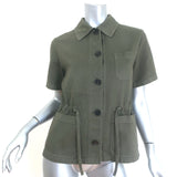 Christian Dior Short Sleeve Military Jacket Army Green Stretch Cotton Size US 6
