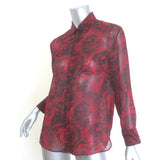 Christian Dior Rose Print Chiffon Blouse Red Silk Size US 2 Button Down Shirt
