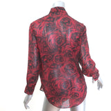 Christian Dior Rose Print Chiffon Blouse Red Silk Size US 2 Button Down Shirt