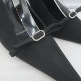 Saint Laurent Sadie Crystal Buckle Bow Slingback Pumps Black Crepe Size 38.5