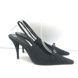 Saint Laurent Sadie Crystal Buckle Bow Slingback Pumps Black Crepe Size 38.5