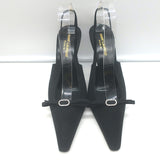 Saint Laurent Sadie Crystal Buckle Bow Slingback Pumps Black Crepe Size 38.5