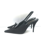 Saint Laurent Sadie Crystal Buckle Bow Slingback Pumps Black Crepe Size 38.5
