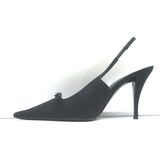 Saint Laurent Sadie Crystal Buckle Bow Slingback Pumps Black Crepe Size 38.5