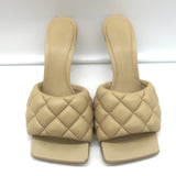 Bottega Veneta Padded Mules Beige Quilted Leather Size 36 Open Toe Heels
