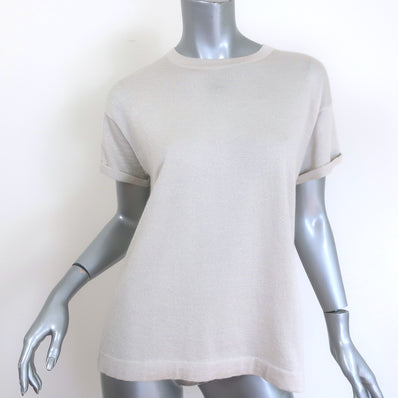 Brunello Cucinelli Sparkling Knit Sweater Top Ecru Cashmere-Silk Size Small
