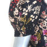 Saloni Lea Puff Sleeve Midi Dress Black Floral Jacquard Silk Size US 2
