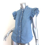 Veronica Beard Tenille Ruffled Flutter Sleeve Top Blue Chambray Size Small