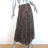 Saint Laurent Paisley Print Tiered Midi Skirt Brown/Multi Crepe Size 40