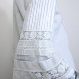 Roberto Cavalli Lace-Trimmed Bell Sleeve Shirt White Cotton Size 40