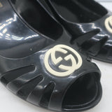 Gucci Marola Interlocking GG Peep Toe Jelly Wedge Pumps Black Size 38 NEW