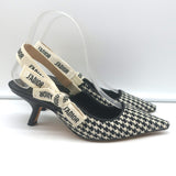 Christian Dior J'Adior Slingback Pumps Black & Cream Houndstooth Wool Size 36.5