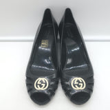 Gucci Marola Interlocking GG Peep Toe Jelly Wedge Pumps Black Size 38 NEW