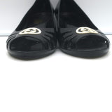 Gucci Marola Interlocking GG Peep Toe Jelly Wedge Pumps Black Size 38 NEW