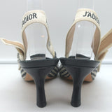 Christian Dior J'Adior Slingback Pumps Black & Cream Houndstooth Wool Size 36.5
