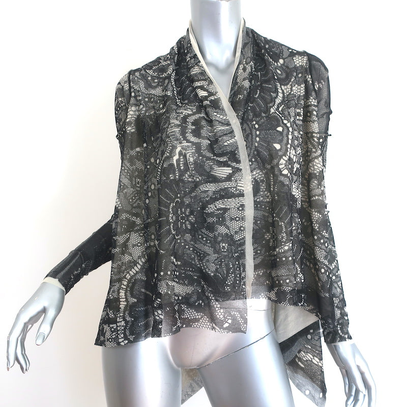 Fuzzi Jean Paul Gaultier Lace Print Mesh Draped Cardigan Black Size Small