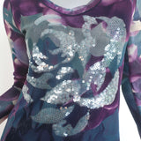 Fuzzi Jean Paul Gaultier Flower-Sequined Long Sleeve Top Purple/Blue Mesh Size Extra Large