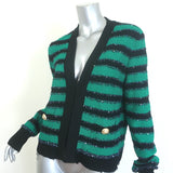 Balmain Sequin-Embellished Striped Distressed Knit Cardigan Green/Black Size 42