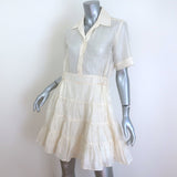 Sandro Tanzanite Ruffled Shirtdress Ecru Size 36 Short Sleeve Mini Dress NEW