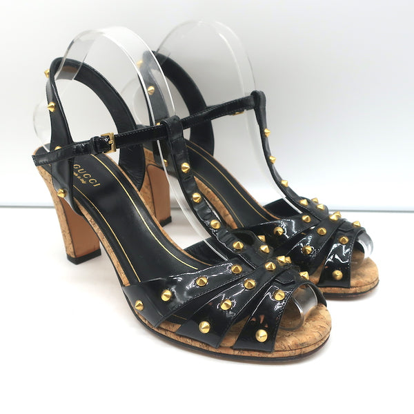 Wide studded 'Gucci' Web shoulder strap in Black Leather