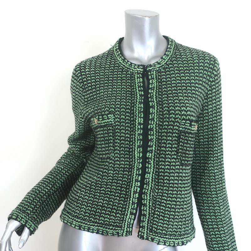 Chanel Cashmere Tweed Cardigan Jacket Sage Green Size 44