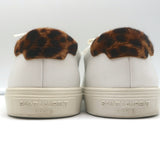 Saint Laurent Andy Low Top Sneakers White Leather & Leopard Calf Hair Size 39