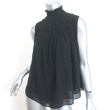 FRAME Smocked Sleeveless Blouse Black & White Polka Dot Silk Size Small